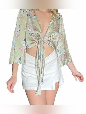 Fore Collection Floral Front Tie Blouse